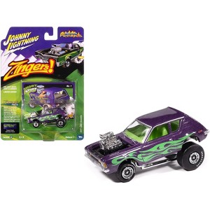 1971 AMC Gremlin Passion Purple Metallic with Green Flames and Interior 1/64 Diecast Model Cars by Johnny Lightning - 1 of 3