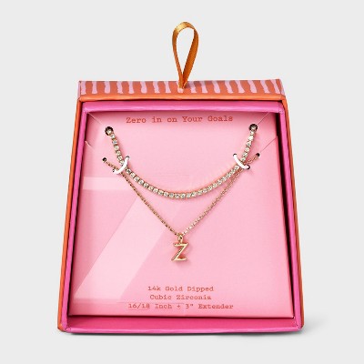 14K Gold Dipped Cubic Zirconia Initial Necklace Set 2pc - A New Day™ Gold