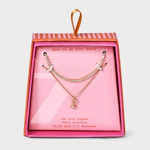 14K Gold Dipped Cubic Zirconia Initial Necklace Set 2pc - A New Day™ Gold - 1 of 3