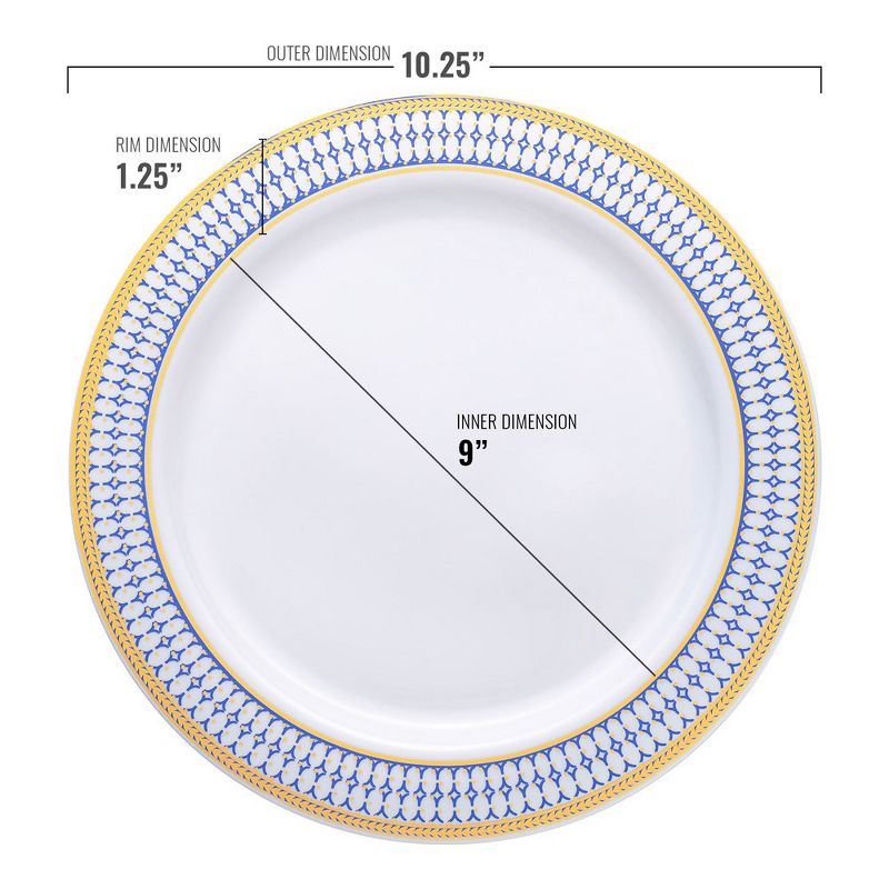 Smarty Had A Party 10.25" White with Blue and Gold Chord Rim Plastic Dinner Plates (120 Plates), 4 of 12