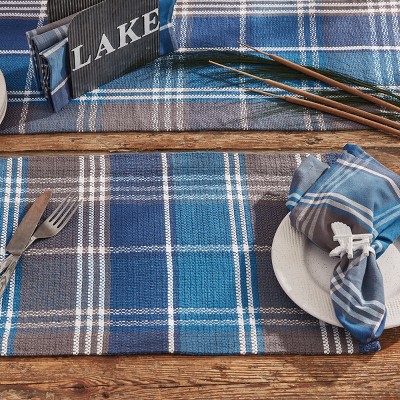 Blue and Gray Plaid Fabric Dining Table Placemat Set