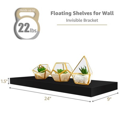 Black Faux Wood Floating Wall Shelves Set of 2