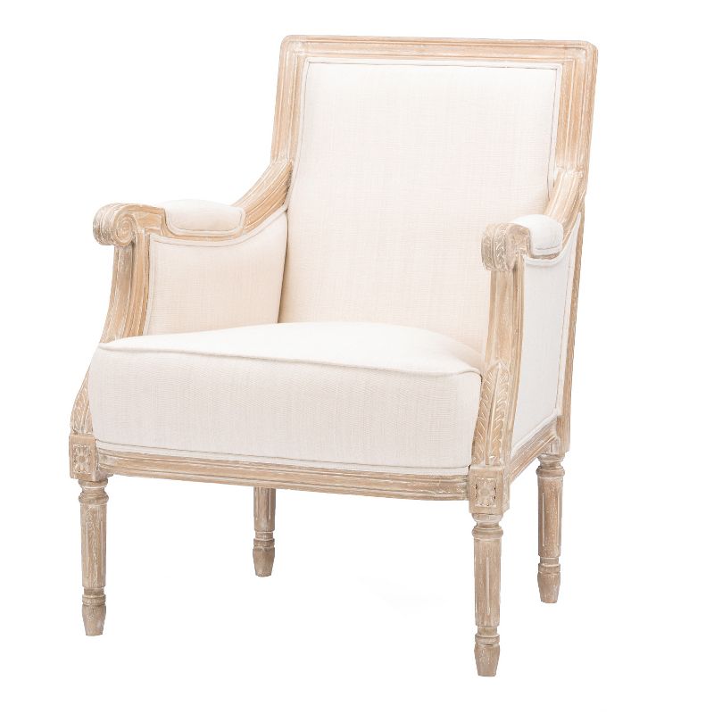 Chavanon Wood & Linen Traditional French Accent Chair Light Beige - Baxton Studio, 1 of 7