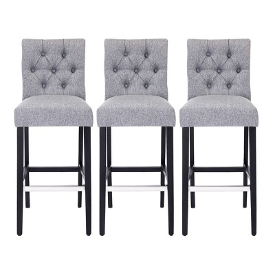WestinTrends Hayes 29" Linen Fabric Tufted Bar Stool (Set of 3)