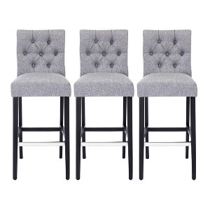 WestinTrends Hayes 29" Linen Fabric Tufted Bar Stool (Set of 3) - 1 of 4