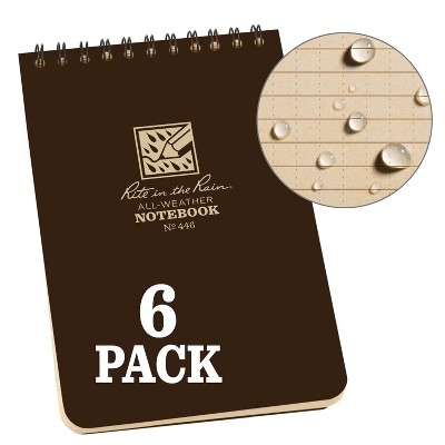 6pk Spiral Notebook 1 Subject Special Ruled 4" x 6" Brown - Rite in the Rain