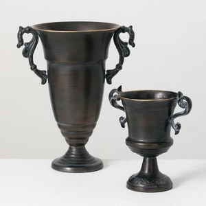 Sullivans Set Of 2 Urn Metal Containers 14.75"H & 9.75"H Black - 1 of 3