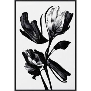 23" x 33" Black Flower by Treechild Framed Canvas Wall Art Print - Amanti Art: Modern Botanical Lithograph, Large Monochrome Canvas - 1 of 4