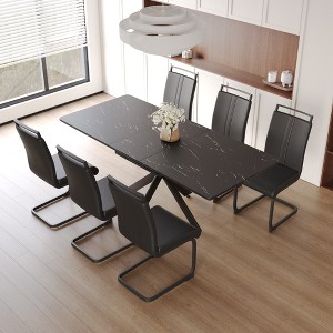 7-Piece Extendable Dining Set with Rectangle Kitchen Table and 6 C-shaped Tube Armless Chairs - 1 of 4