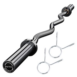 47" EZ Curl Barbell Bar, Curl Bar for Weight Lifting, 500LBS Weight Capacity Training Bar with 2 Spring Collars, Chrome Curling Bar - 1 of 4