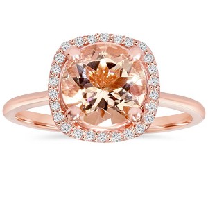 Pompeii3 1 3/4 CT Morganite & Diamond Cushion Halo 14K Rose Gold Ring - Size 9.5 - 1 of 4