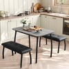 3-Piece Retro Dining Set, Space-Saving Table & 2 Upholstered Benches for 4, Chamfer Design Metal Frame Kitchen Furniture for Apartments - 3 of 4