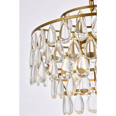 Brass and Crystal 5-Light Adjustable Pendant Chandelier
