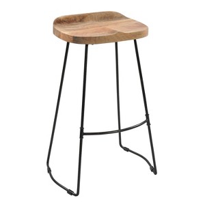 The Urban Port 30" Handcrafted Backless Barstool Natural Brown Mango Wood Saddle Seat Black Metal Base Brown/Black - 1 of 4