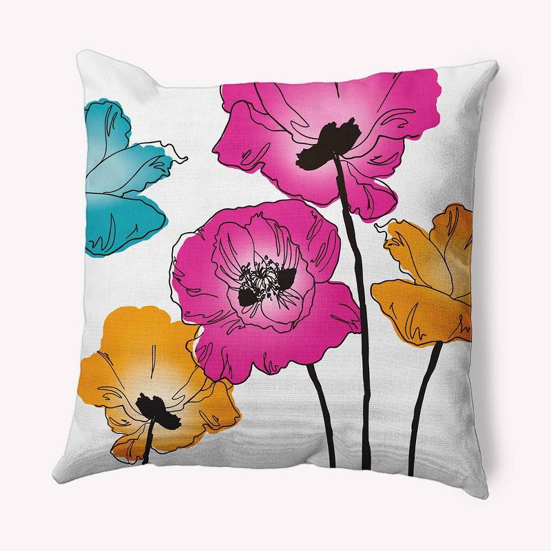16"x16" Popping Poppies Floral Square Throw Pillow - e by design, 1 of 6