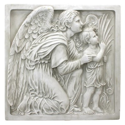 24" Antique Stone Resin Guiding Angel Wall Frieze