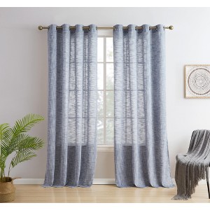 HLC.ME Madison Faux Linen Textured Thicker Sheers Privacy Light Filtering Window Grommet Curtains Drapery Panels, Set of 2 - 1 of 4