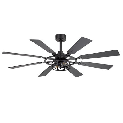 Airsurfer 52" Matte Black Ceiling Fan with Silent Reversible Motor, 8 Plywood Blades & Compatible with 2 E12 Bulbs