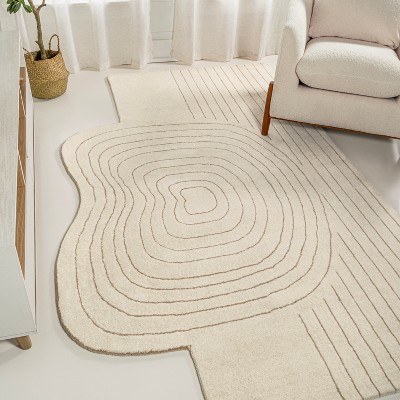 Ivory Beige Abstract Handwoven Wool 6' x 9' Area Rug