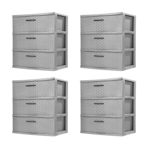 Sterilite 3 Drawer Wide Storage Tower, Plastic Weave Organizer