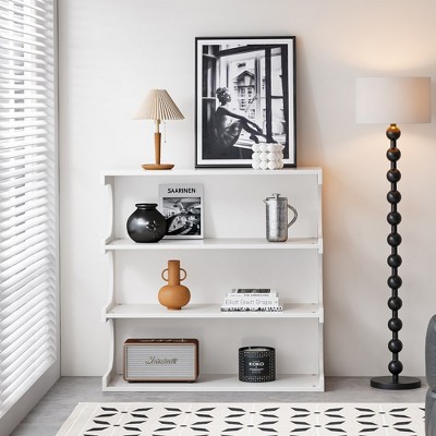 LOVMOR Multifunctional 4-Tier Black Book Shelf & Coffee Table for Living Room