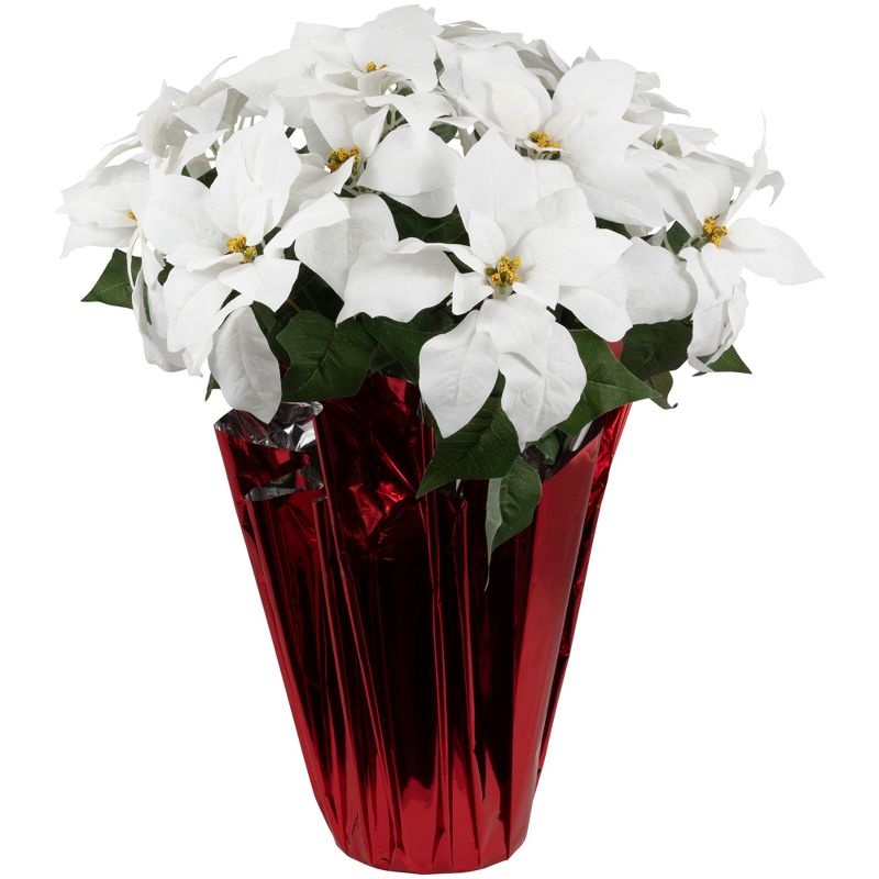 Northlight 26" White Artificial Christmas Poinsettia in Red Wrapped Base, 1 of 7
