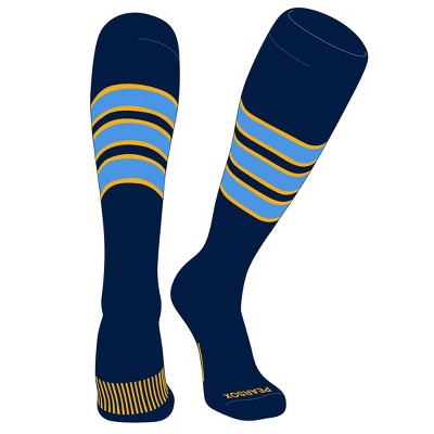 PEAR SOX Striped OTC Baseball, Softball, Football Socks (C) Navy, Gold, Sky Blue