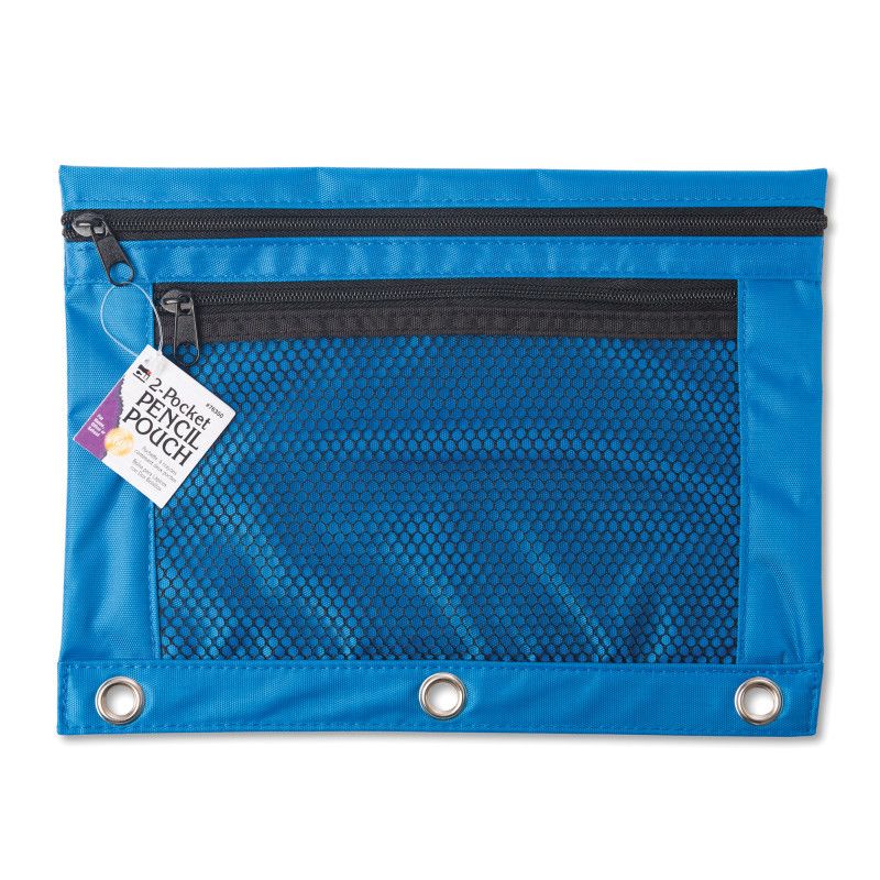 Charles Leonard Pencil Pouch for Binder with 2 Pockets, Front Mesh Pocket, Assorted Colors, 1 of 2