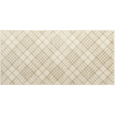 Nourison Beige Plaid Non-Skid Kitchen Washable Accent Rug Mat