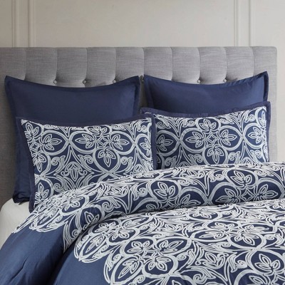 Navy Microfiber Full 7-Piece Comforter Set with Graphic Detail