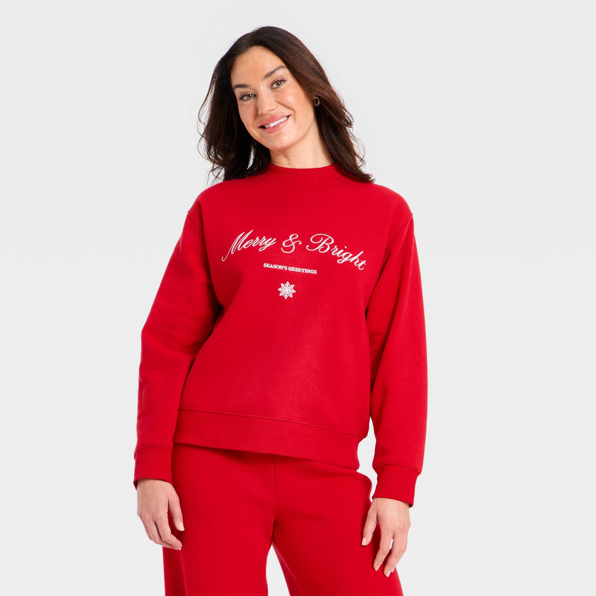 Women's Holiday Knit Embroidered Pullover Sweatshirt - Universal Thread™ Red