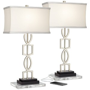 360 Lighting Evan Modern Table Lamps Set of 2 with Clear Risers 28 1/2" Tall Brushed Nickel with USB Charging Port White Shade for Bedroom Living Room - 1 of 4
