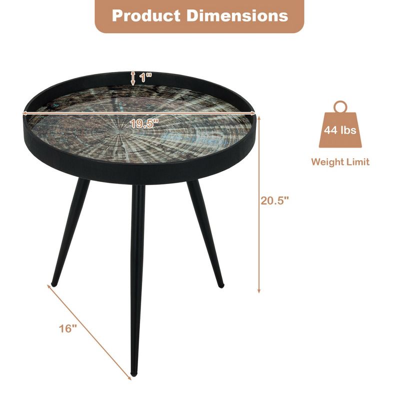 Costway Round Coffee Table Modern End Table Versatile Side Table w/ Wooden Tray Top, 4 of 14