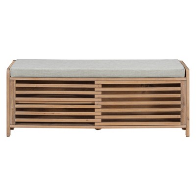 Vynxaria Light Brown Shoe Bench with Storage and Cushion for Entryway