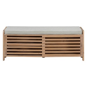 Vynxaria Light Brown Shoe Bench with Storage and Cushion for Entryway - 1 of 4