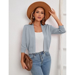 Clearlove Women's 3/4 Sleeve Open Front Cropped Cardigan Sweater Lightweight Knit Short Shrugs - 1 of 4