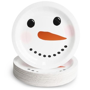 Blue Panda 48 Pack Snowman Paper Plates for Holiday Christmas Party Supplies(9 In) - 1 of 4