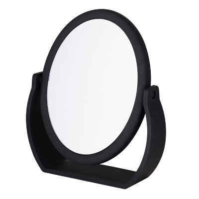 Black Rubberized Double Sided Magnifying Vanity Mirror