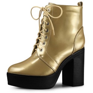 Perphy Women's Platform Lace Up Block Heel Western Combat Boots - 1 of 3