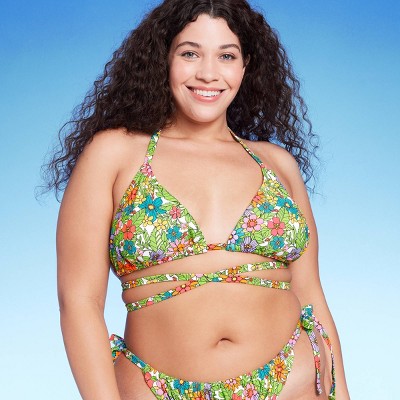 Women's Reversible Triangle Bikini Top - Wild Fable™ Multi Green 2X