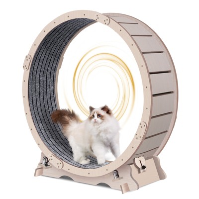APRILSOUL Natural Wood Color Cat Exercise Wheel for Indoor Cats, Cat Running Wheel with Carpeted Runway