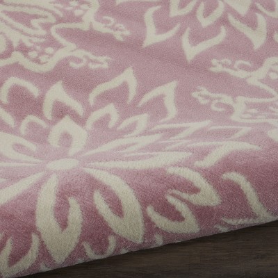Ivory and Pink Floral Synthetic 8' x 10' Rectangular Rug