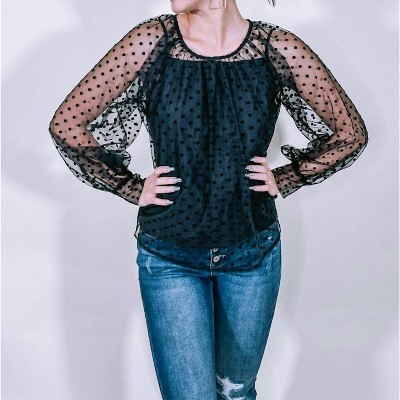 Women's Sheer Polka Dot Blouse With Shell Tank Top - LENA