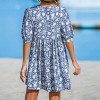 Women's Blue/Black Floral Puff Sleeve Mini Dress - Cupshe - 4 of 4