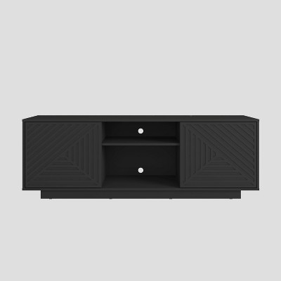 Black Particle Board TV Stand with Chevron Pattern Doors, 63"