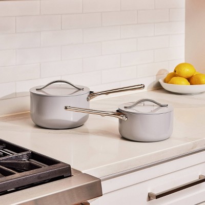 1.75 Quart White Ceramic Non-Stick Saucier with Lid