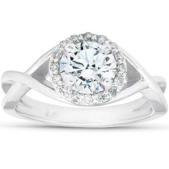 Pompeii3 1 Ct Diamond Halo Infinity Crossover Band Engagement Ring 14k White Gold