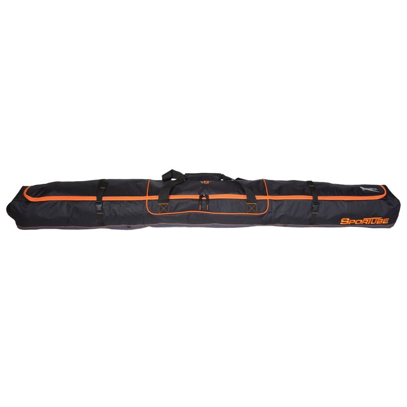 Sportube Traveler 6 Foot Single Pair Ski & Pole Airline Luggage Bag with Padding and PVC Coating, Fits All Ski Types, Black/Orange, 2 of 7