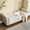 Vynxaria Upholstered Storage Ottoman Bench - 55.12" Camel Button Tufted with Rivet Accents - 3 of 4