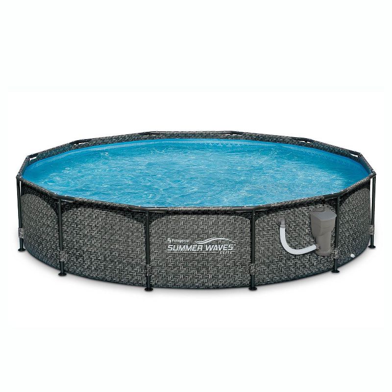 Summer Waves P20012331 12ft x 33in Round Frame Above Ground Swimming Pool Set with Skimmer Filter Pump, Cartridge, and Accessories, Gray Wicker, 2 of 7